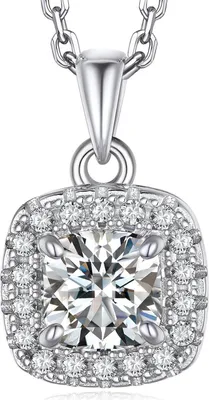 Produktbild von Silberkette Damen 925 mit 1 Karat Moissanite Anhänger Halskette in Geschenkbox