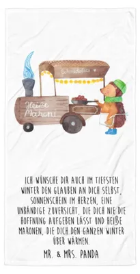 Produktbild von Mr. & Mrs. Panda Handtuch Igel Maronen - Weiß - Geschenk, Großes Badehandtuch, Weihnachten, Duschtuch, Strandtuch, Weihnachtsmarkt, Kastanien, Strandlaken, Duft