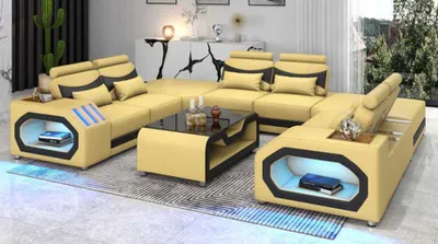 Produktbild von Design Wohnlandschaft Großes Sofa XXL U Form Ecksofa Ledersofa Rot LED JVmoebel