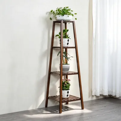 Produktbild von FATIVO Blumentreppe mit 4 Ebenen, Blumenständer Bambus für Wohnzimmer Balkon Garten
