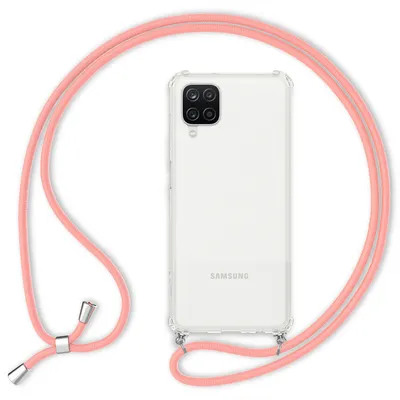 Produktbild von NALIA Klare Handy Hülle mit Kette für Samsung Galaxy A12, Band Case Schnur Cover Pink