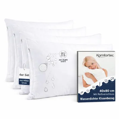 Produktbild von Komfortec Wasserdichter Kissenbezug 4er Set 40x80 cm mit Reißverschluss, Atmungsaktiv, Hypoallergen Kopfkissenbezüge, Anti-Milben, 4 Stück Kissenschoner, Weiß