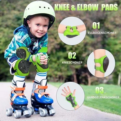 Productafbeelding van Set van 6 Verstelbare Knie- en Elleboogbeschermers met Polsbeschermer voor Inline Skaten, Fietsen en Balansfietsen