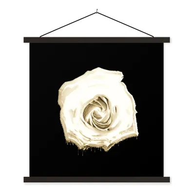 Produktbild von MuchoWow® Textilposter Rose - Blumen - Weiß - Schwarz 60x60 cm mit schwarzem Rahmen - Posteraufhänger