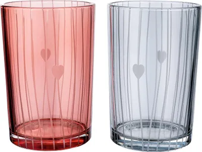 Produktbild von Gilde Windlicht, zylindrisch, Lines, Herzmotiv, gestreift, Glas, grau, rot, VE 4, 2fach sortiert, D. 12 cm Höhe: 18.00 cm Durchmesser: 12.00 cm 27237