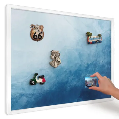 Produktbild von Magnettafel 70x50 cm mit weißem Rahmen - Magnetische Metalltafel, Magnetpinnwand zur Wandmontage für Wohnzimmer, Küche, Flur, Kinderzimmer und Büro - Blaue Abstraktionen
