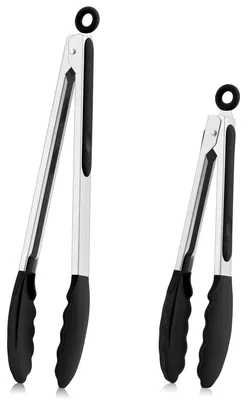 Grillzangen-Set, 2 Stück, schwarz, Silikon, Edelstahl