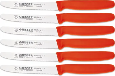 Produktbild von 6er Set Giesser Brötchenmesser Tomatenmesser Küchenmesser 3mm Wellenschliff Klinge 11cm - rot