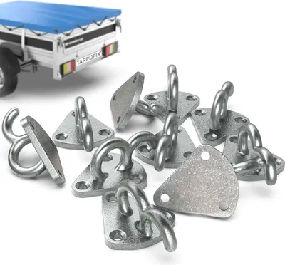 Immagine prodotto di Ganci per teloni Tarpofix® a tre fori con occhiello (10 pz.) | Ganci per reti combinate in ghisa zincata | Ganci per rimorchi per il fissaggio di teloni per rimorchi e reti per rimorchi | Ganci per tiranti