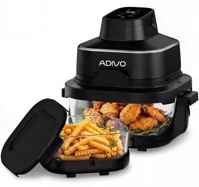 Glaskorb-Airfryer Doppelkammer 4 L + 1,5 L schwarz