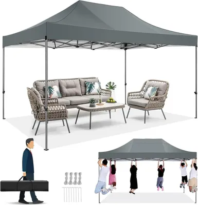 Image de Tente de réception - Pavillon de jardin - Abri - Tente - Imperméable - 3 x 4,5 mètres - Protection UV 50+ - Gris
