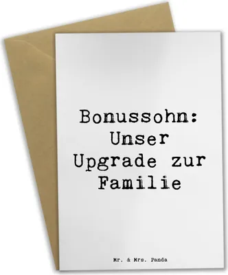 Produktbild von Mr. & Mrs. Panda Grußkarte Spruch Bonussohn Wertschätzung - Weiß - Geschenk, einladungskarten, Familienmitglieder, Freude, Familienzusammenführung, Stiefsohn, Liebe