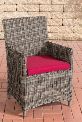 Produktbild von CLP Polyrattan Gartenstuhl Fontana 5mm grau-meliert Polsterfarbe Rubinrot