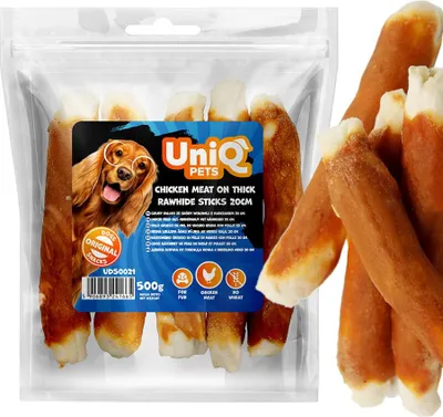 Obrázek produktu pro Pamlsky pro psy, snack UniQ Pets Skinless Sticks s kuřecím masem 500g