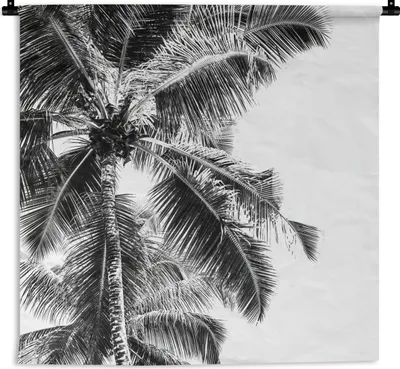 Produktbild von MuchoWow® Wandteppich Wandbehang Sommer - Palme - Weiß - Schwarz 150x150 cm Tapisserie Dekoration Wandtuch - Wohnaccessoires - Modernes