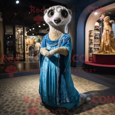 Image de Personnage mascotte REDBROKOLY d un suricate bleu habillé d une robe longue et de broches