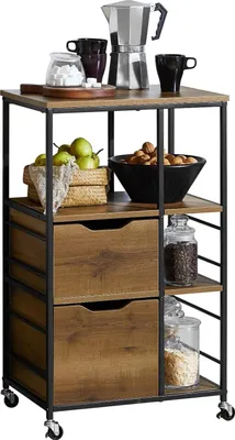 Immagine prodotto di SoBuy Carrello da cucina rotante Carrello portaoggetti multifunzionale con 3 cassetti e 3 ripiani, 53x37x89cm