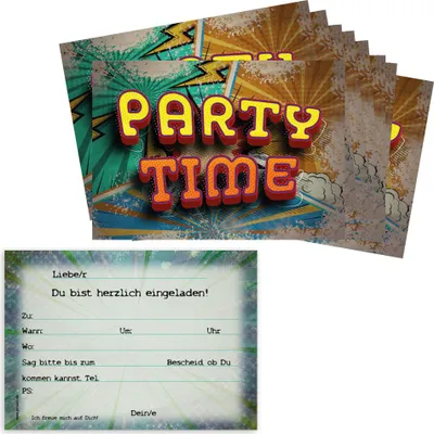 Produktbild von PRICARO Einladungskarten Kindergeburtstag, A6 "Party Comic", 10 Stück