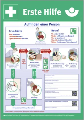 Produktbild von Aushang Erste Hilfe nach DGUV | PVC 59 x 41 cm | Notfallplan Sicherheitsaushang