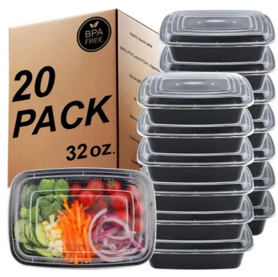 Produktbild von Bento-Lunchbox mit einem Fach, luftdichtem Deckel, BPA-frei, wiederverwendbar, geeignet für Gefrierschrank, Mikrowelle und Spülmaschine – 20 Stück, 946 ml
