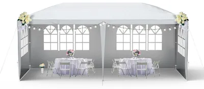 Immagine prodotto di Tenda da festa 3x6 metri con pareti laterali e finestre, colore grigio, impermeabile, con protezione UV