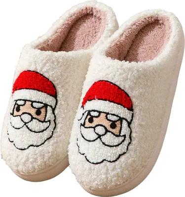 Image de ASKSA Noël Rennes Pantoufles d'hiver Pluesch Pantoufles Chauffantes, Blanc, Taille : 42-43