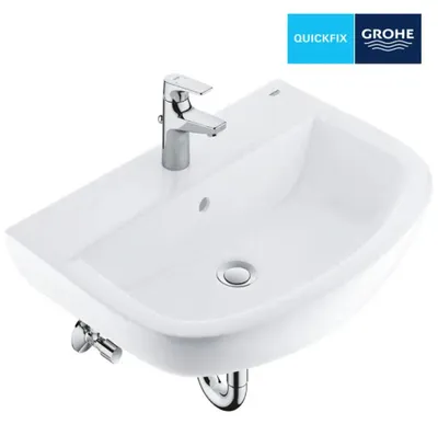 Zdjęcie produktu dla Grohe Bau Ceramic - Zestaw umywalka 600 mm i bateria Start Flow z wylewką, biel alpejska/chrom 39472000