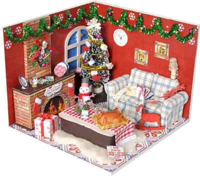 Produktbild von Habarri | Miniaturhaus - DIY-Puppenhaus - Holzhaus mit Möbeln und LED-Beleuchtung - Geschenk für Kinder - Dinner mit dem Weihnachtsmann