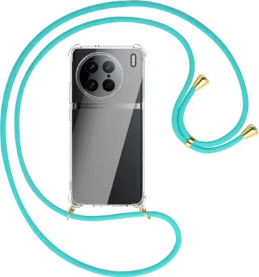 Produktbild von Handykette Backcover-Schutzhülle mit Band (Metall goldfarben) für vivo X90 Pro (V2242A, 6.78'') - türkis