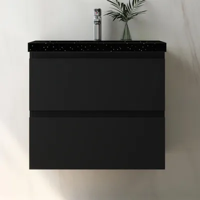 Produktbild von Waschtisch mit Unterschrank 60cm Alast Badmöbel Set Schwarz Waschbecken mit Unterschrank Softclose