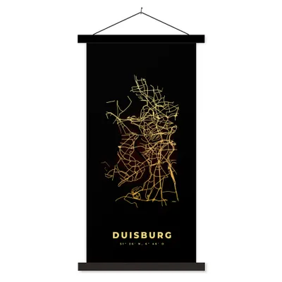 Produktbild von MuchoWow® Textilposter Duisburg - Karte - Gold - Stadtplan 90x180 cm mit schwarzem Rahmen - Dekoration Wohnzimmer