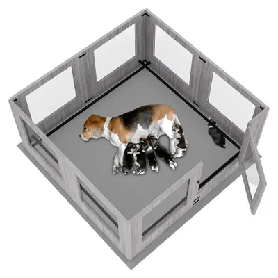 Produktbild von Hundehütte - Welpenstall - Wurfbox - Tierkäfig - Innenstall - Gehärtetes Glas - Wasserdichte Matte