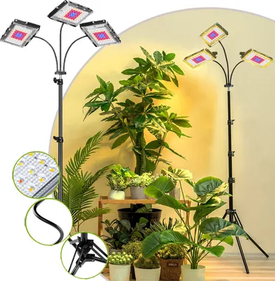 Obrázek produktu pro 3x LED osvětlení pro rostliny s plným spektrem a stojanem, 30 W, stmívatelné, pro pokojové rostliny, výška nastavitelná v rozmezí 60–160 cm, s automatickým časovačem zapnutí/vypnutí