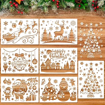 7 Weihnachts-Fensterschablonen, Schneespray, 30x20 cm, wiederverwendbar