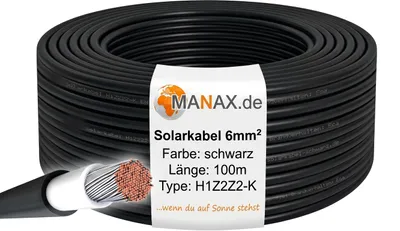 Produktbild von 100m Solarkabel 6mm² Schwarz - UV-beständig, flexibel, Photovoltaik Kabel, PV Kabel, Solar Anschlusskabel für Solarpanel, Wechselrichter & Laderegler - langlebig, KI-generiertes Bild