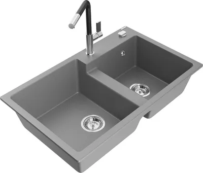 Produktbild von Mexen Tomas 2-Becken-Granitspüle mit Mischbatterie Flora, Grau - 6516-71-670401-07