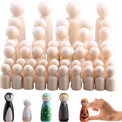 Imagen del producto de Juego de 50 muñecas de madera, figuras familiares naturales, para manualidades y proyectos "hazlo tú mismo", ideal para niños