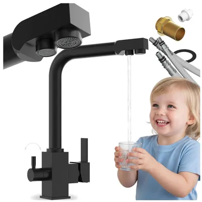 Immagine prodotto di Granitan | Miscelatore da cucina Node - Nero - Altezza totale 310 mm - Orientabile a 360° - Miscelatore con filtro per l'acqua