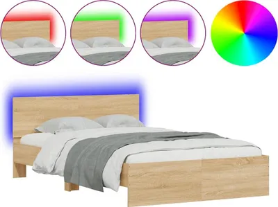 Produktbild von vidaXL Bettgestell mit Kopfteil LED-Beleuchtung Sonoma-Eiche 135x190cm