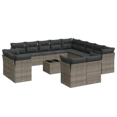 Produktbild von vidaXL 14-tlg. Garten-Sofagarnitur mit Kissen Grau Poly Rattan