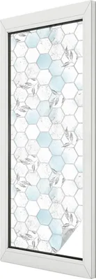Produktbild von Buntglas Fensterfolie – 146x50 cm – Stained-Glass Design – blickdichte dekorative Sichtschutzfolie – selbstklebend, UV-Schutz – Blattkacheln