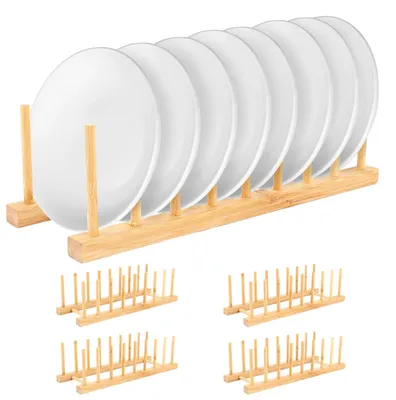 Produktbild von 5 Stück Tellerständer - Tellerhalter - Abtropfgestell - Holzgeschirrständer - Topfdeckelhalter - 8 Schlitze - Tellerregal