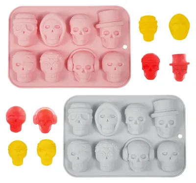 Silikon-Chocoladeform Totenkopf, 2 Stück, BPA-frei, 8 Designs