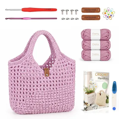 Productafbeelding van Haakset voor beginners: tas met haaknaald 4,5 mm en instructies, roze