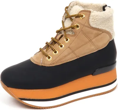 Produktbild von E4442 Sneaker donna beige/schwarz HOGAN H328 scarpe innen eco Pelz Stiefel Schuh Frau