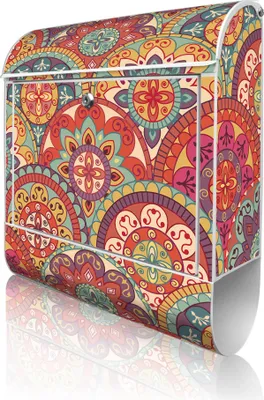 Produktbild von banjado Design Briefkasten Stahl weiß mit Zeitungsfach pulverbeschichtet "Rosetten" 38x46x12,5cm & 2 Schlüssel - Postkasten A4 Einwurf inkl. Montagematerial [BKW 10756]