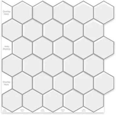 Immagine prodotto di 24Supply Adesivi per piastrelle, autoadesivi – 10 pezzi – Finitura lucida – Bianco – Esagonali – 30,5 x 30,5 cm