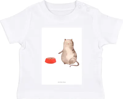 Produktbild von Mr. & Mrs. Panda Babyshirt Katze Fressen 12. - 18. Monat - Weiß - Geschenk,  T-Shirt, Baby, Jerseyshirt, Kinder Shirt, Top