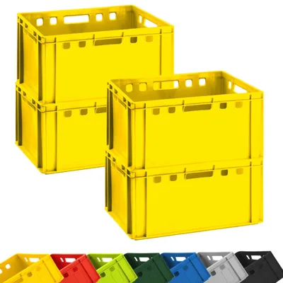 Produktbild von 4x Fleischkiste E3 Metzgerkiste 60x40x30cm lebensmittelecht, robust, stapelbar - Eurokisten Lagerkiste Stapelkiste aus Deutschland, Farbe:gelb