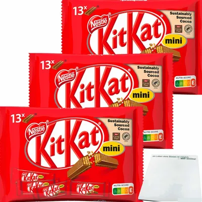 Produktbild von Nestle KitKat Mini, 13 Knusperwaffeln 3er Pack (3x217g Packung) + usy Block